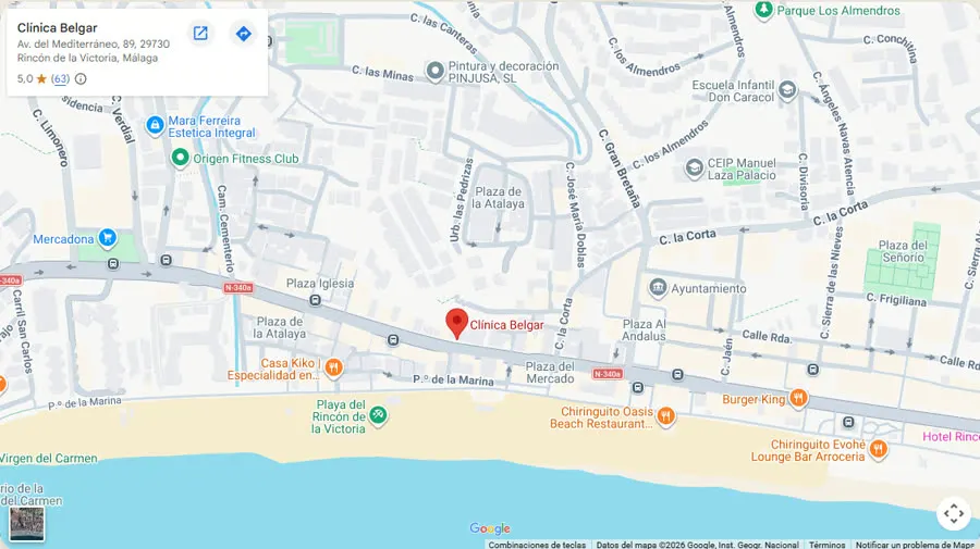 Mapa de la ubicación: Clínica Belgar, Av. del Mediterráneo, 89, Rincón de la Victoria